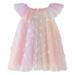 mveomtd Toddler Girls Sleeveless Rainbow Star Sequin Tulle Ruffles Princess Dress Dance Party Dresses Clothes Girls Bridesmaid Dresses Baby Girl Dress