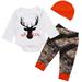 Toddler Fall Outfits Xmas Baby Boys Letter Cartoon Long Sleeve Romper Tops Print Pants Trousers With Hat Christmas Outfit Set 3Pcs Clothes Baby Girls Clothing A 0 Months-3 Months