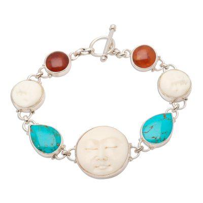 Goddesses,'Carved Bone Sterling Silver Bracelet'