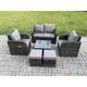 Rattan Garden Furniture Set Patio Conservatory Indoor Outdoor 6 Piece Set with Love Sofa Square Coffee Table 2 Small Footstools - Fimous