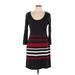 Studio One Casual Dress - Sweater Dress: Black Stripes Dresses - Women's Size Large