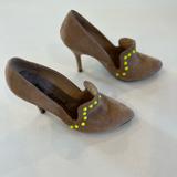 Free People Shoes | Free People Clara Tan Suede Studded Heels Size 6 Tan Suede Leather Upper | Color: Tan/Yellow | Size: 6