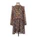 Code x Mode Casual Dress - A-Line High Neck Long sleeves: Brown Floral Dresses - Women's Size X-Small