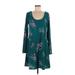 Mudd Casual Dress - Mini Scoop Neck Long sleeves: Teal Floral Dresses - Women's Size Large