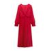 Zara Dresses | Nwt Zara Join Life Pleated Chiffon Midi V Neck Dress Fuchsia - Ref. 9878/157 M | Color: Pink | Size: M