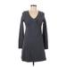 Athleta Casual Dress - Mini V-Neck Long sleeves: Gray Print Dresses - Women's Size Medium Petite