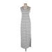 Ann Taylor LOFT Casual Dress - A-Line Scoop Neck Sleeveless: Gray Print Dresses - Women's Size Small