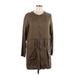 Zara Basic Casual Dress - Shift Crew Neck Long sleeves: Brown Print Dresses - Women's Size Medium