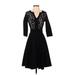 Homeyee Casual Dress - A-Line V Neck 3/4 sleeves: Black Print Dresses - Women's Size 4