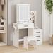 Latitude Run® Vanity Desk Set w/ Sliding Mirror & Led Lights, Makeup Vanity Table w/ 4 Drawers, Vanity Dressing Table | Wayfair