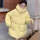 Manteau en coton à capuche mi-long pour femme parkas rembourrées poche manchette élastique col