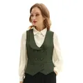 Pepper Poque-Gilet vintage à double boutonnage pour femme col en V profond ourlet mouchoir col à