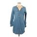 Express Casual Dress - Shirtdress: Blue Dresses - Women's Size X-Small