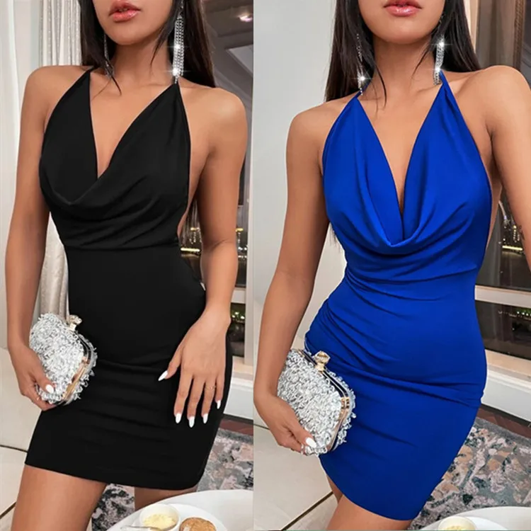 Sexy Minikleid mit Schnürung, Riemen aus reinem Silod, Party, Club, elegantes Y2K-Ausschnitt, hohl, rückenfrei, trägerlos, V-Ausschnitt, elegantes Abendkleid