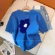 Maglietta estiva donna moda coreana fiore blu lavorato a maglia manica corta abbigliamento firmato