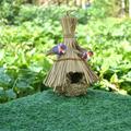 Hanging Bird House for Outside Bird House with Woven Straw Natural Bird Cage Cottage Decorative Wooden Birdhouse for Outdoor Garden and Patio DÃ©cor