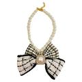 Farfi Pet Necklace Adjustable Dog Bowknot Necklace with Snap Design Stylish Cat Fake Pearl Collar Pet Jewelry (White 1 L)
