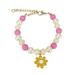 Farfi Dog Necklace Collar Colorful Beads Flower Pendant Adjustable Buckle Extension Chain Non-Slip Faux Pearl Pet Jewelry Collar Pet Supplies (Pink S)