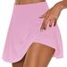 Homenesgenics Short for Women Mid Rise Plus Size Clearance Womens Short Summer Pleated Tennis Skirts Athletic Stretchy Short Yoga 2 Piece Trouser Skirt Shorts/(Pink L)