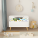 Kids Wooden Toy Box Toy Storage Organizer with Front Bookshelf Flip-Top Lid Safety Hinge & Groove Handle Toddler Toy Chest Bench with Wooden Legs for Playroom Kids Room Organization White