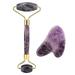 Leylor Massage Roller Natural Amethyst Double Head Jade Stone Roller & Guasha Scrapping Plate Face Massage Tool Kit