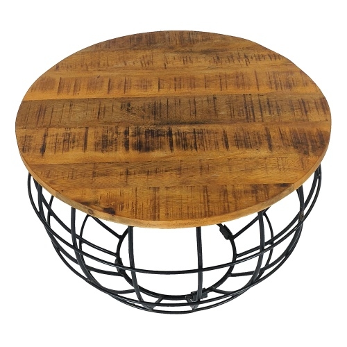 Amagohome Couchtisch Wohnzimmer-Tisch rund ø 55 cm Beistelltisch Metall Gestell Tischplatte Holz massiv : braun - bassano Image