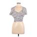Nasty Gal Inc. Long Sleeve Top Silver Print Plunge Tops - Women's Size 8