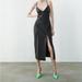 Zara Dresses | Brand New Zara Size Xs Faux Leather Slip Dress Black 0/2214/723/800/01 Midi | Color: Black | Size: Xs