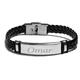 Name Bracelet OMAR - Personalised Mens Leather Braided Engraved Bracelet. Including Gift Box and Gift Bag. 2mm thick Nameplate., Leather