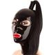 MINUSE Black Latex Hood With Black Ponytail Wig Back Zipper Rubber Mask Cosplay Party Wear Costume,Without Wig(hollow Hair Tube),Large