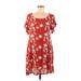 Altar'd State Casual Dress - Shift Scoop Neck Short sleeves: Red Floral Dresses - Women's Size Medium