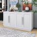 Latitude Run® 4 Doors Large Storage Space Buffet Cabinet w/ Adjustable Shelves & Silver Handles Wood in White | 32 H x 60 W x 16 D in | Wayfair