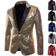 Blazer à Paillettes Brillantes pour Homme Bouton Unique Hôte d'Événements Veste Trempée Revers à