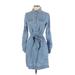 Banana Republic Casual Dress - Shirtdress Collared 3/4 sleeves: Blue Print Dresses - Women's Size 0