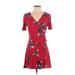 Xhilaration Casual Dress - Wrap: Red Floral Motif Dresses - Women's Size Small