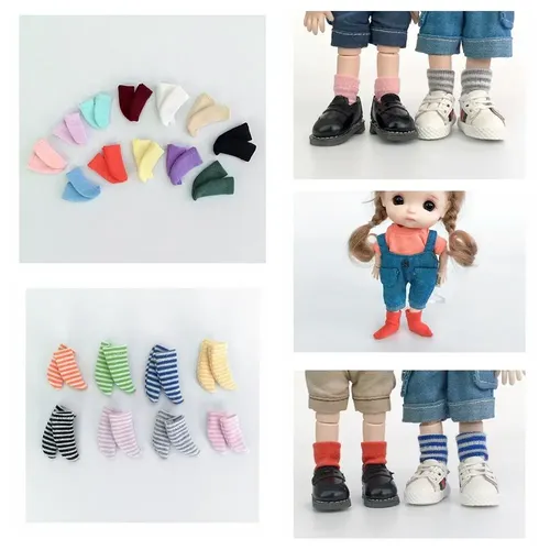 Baumwolle ob11 Puppen socken Puppen zubehör einfarbige kurze Puppe kurze gestreifte Socken Mini süße