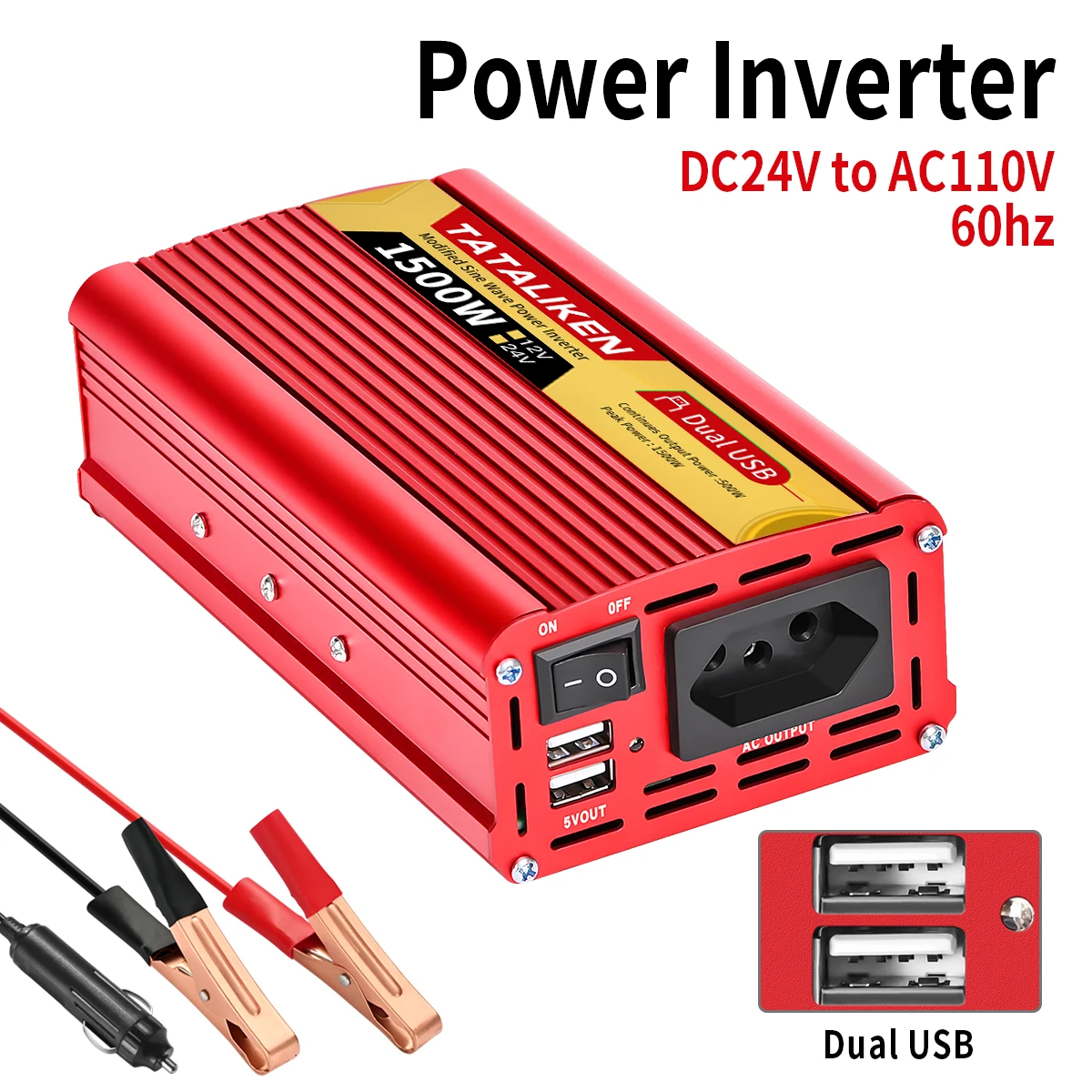 Brasilien Steckdose Power Inverter 600 W/1500 W/2000 W/2500 W DC 12 V/24 V zu AC 110 V/220 V Tragbare Auto Ladegerät Konverter Auto zubehör Image