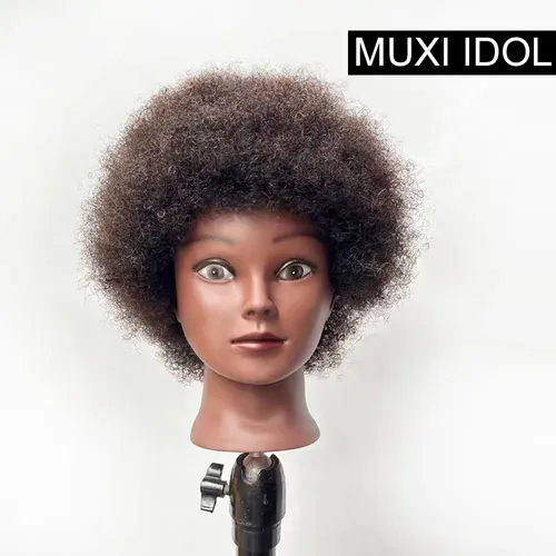 Muxi Idol Afro Mannequin Köpfe brasilia nisches Haar mit Echthaar Friseur Puppen Trainings kopf für