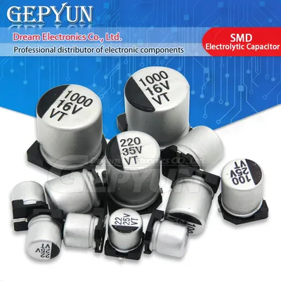 SMD Elko 2,5 V 4V 6,3 V 10V 16V 25V 50V 100V 1uF 2,2 uF 4,7 uF 10uF 33uF 47uF 100uF 220uF 330UF Image