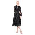 Lovedrobe Women's Midi Dress Ladies Long Sleeve High Neck Polka Dot Tie Back A-line Tea Dress for Party Occasion Office Wear, Black, 22