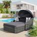79.9" Outdoor Sun Bed Adjustable Canopy PE Rattan Daybed, Lounger with Gray Cushion for Garden Courtyard
