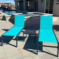 PURPLE LEAF Outdoor Chaise Lounge 3 Pieces Aluminum Patio Lounge Chair with Side Table and Wheels All Weather Outdoor Reclining Chair for Patio Pool Beach Sunbathing Chair Turquoise Blue