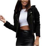 Clearance Cropped Jackets for Women Leather Motorcycle Jackets Suede Fashion Fall Jackets Oblique Zipper Short Coat