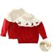 Godderr Newborn Toddler Girls Christmas Pullover Sweater Kids Handmade Cherry Knit Tops Ruffle Jumper Baby Fall Winter Padded Knit Sweater Jacket for 9 Months -6 Years Old