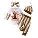 Baby 4 Piece Outfit Thanksgiving Rompers and Pants Beanie Hat Headband