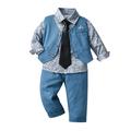 Toddler Boys Long Sleeve Floral Prints T Shirt Sets Kids Boys Shirt and Tie Sets Tops Vest Coat Pants Child Gentleman Outfits