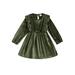 Suanret Toddler Kids Girls Fall Dress Ruffle Long Sleeve Round Neck A-Line Dress Velvet Dress Army Green 2-3 Years