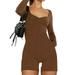 Women Sweetheart Neck Rompers Long Sleeve Ruched Front Jumpsuit Shorts