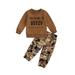 Girls Spring Long Sleeve Letter Print Tops Camouflage Pants Sets