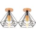 2 Pack Rétro Plafonnier Industrielle E27 25cm Lampe Plafonnier en Métal et Bois Noir